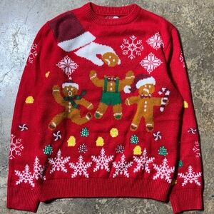 Christmas Festive Red Gingerbread Men “Ugly” Knitted Sweater